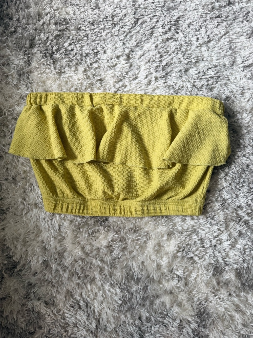 Green/Yellow Textured Ruffle Tube Top